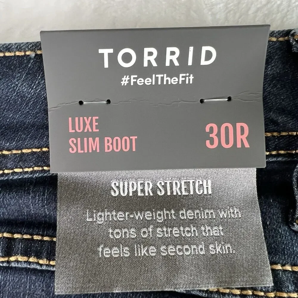 Torrid Plus 30 Luxe Slim Boot Cut Jeans Super‎ Stretch Mid Rise Rainstorm NEW